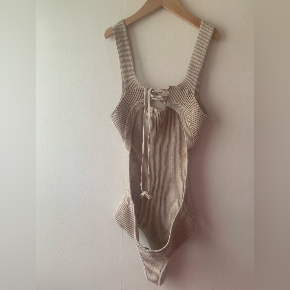 JLUXLABEL Ribbed Bodysuit - Beige - Picture 2 of 6